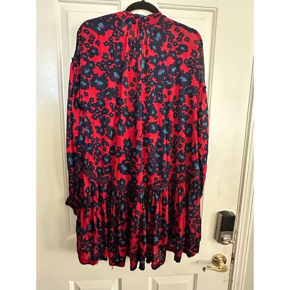 Free People Women's Red Floral Love Letter Oversized Tunic Blouse Size Small - Picture 8 of 11